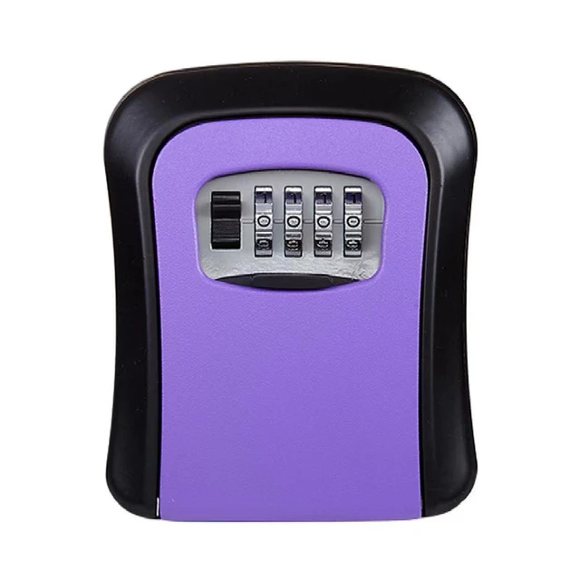 Weatherproof Wall-mounted Key Safe Password Key Box Key Lock Box No4 Combination Key Storage Lock Box Indoor and Outdoor Metal  Purple