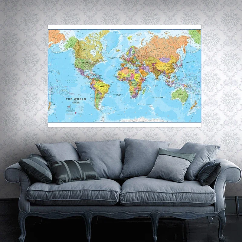 120*80cm Map of The World Unframed Picture Wall Art Poster Vinly Canvas Painting Classroom School Supplies Home Decoration