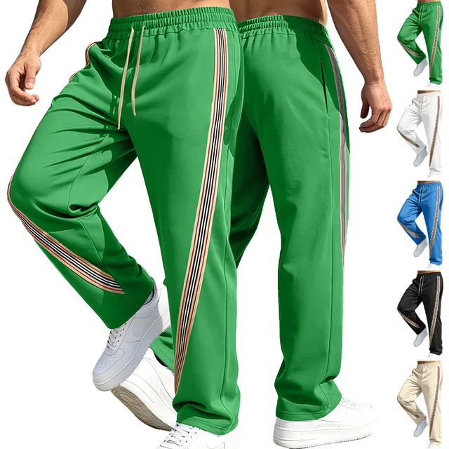 Pantalon long pour homme avec rayures patchwork, pantalon de sport décontracté à jambe droite, style streetwear, pantalon de survêtement ample et respirant à jambe large 1