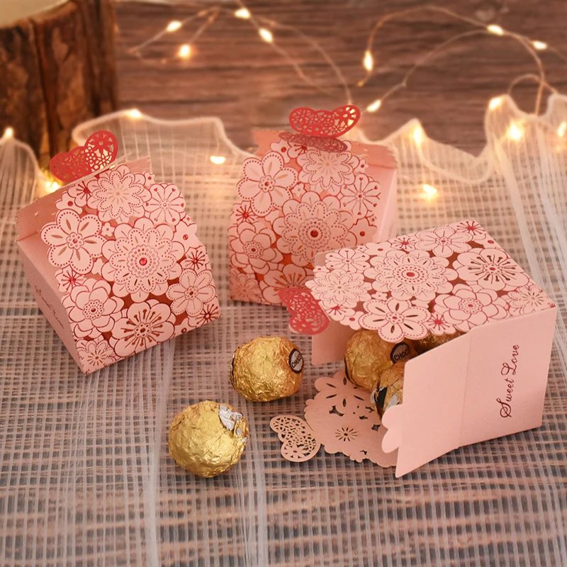 10/20Pcs Pink Butterfly Candy Box Wedding Chocolate Gift Packaging Box for Guests Birthday Party Baby Shower Decoration Supplies