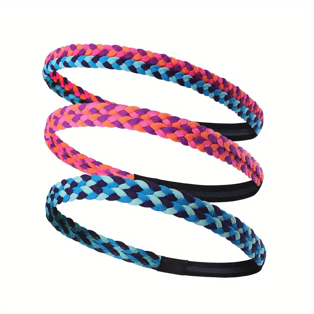 Braided headband with silicone anti slip sweat guide running hair band, yoga anti sweat band, fitness and sports headband
