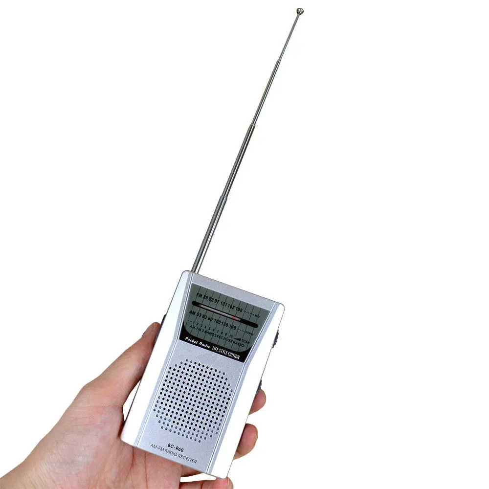 BC-R60 Pocket Radio Telescopic Antenna Mini AM/FM 2-Band Radio World Receiver with Speaker 3.5mm Earphone Jack Portable pocket radio