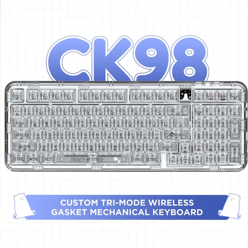 

CoolKiller CK98 Mechanical Keyboard Hot-Swap Bluetooth 2.4G Wireless With OLED Monitor RGB Polar Bear Transparent Gasket Gaming