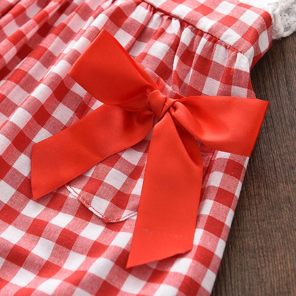 Zomer Meisjes Leuke Boog Plaid Jurk Mouwloze Mode Party Jurken Kinderen Tutu Peuter Meisje Prinses Pluizige Jurk Kinderen Kleding