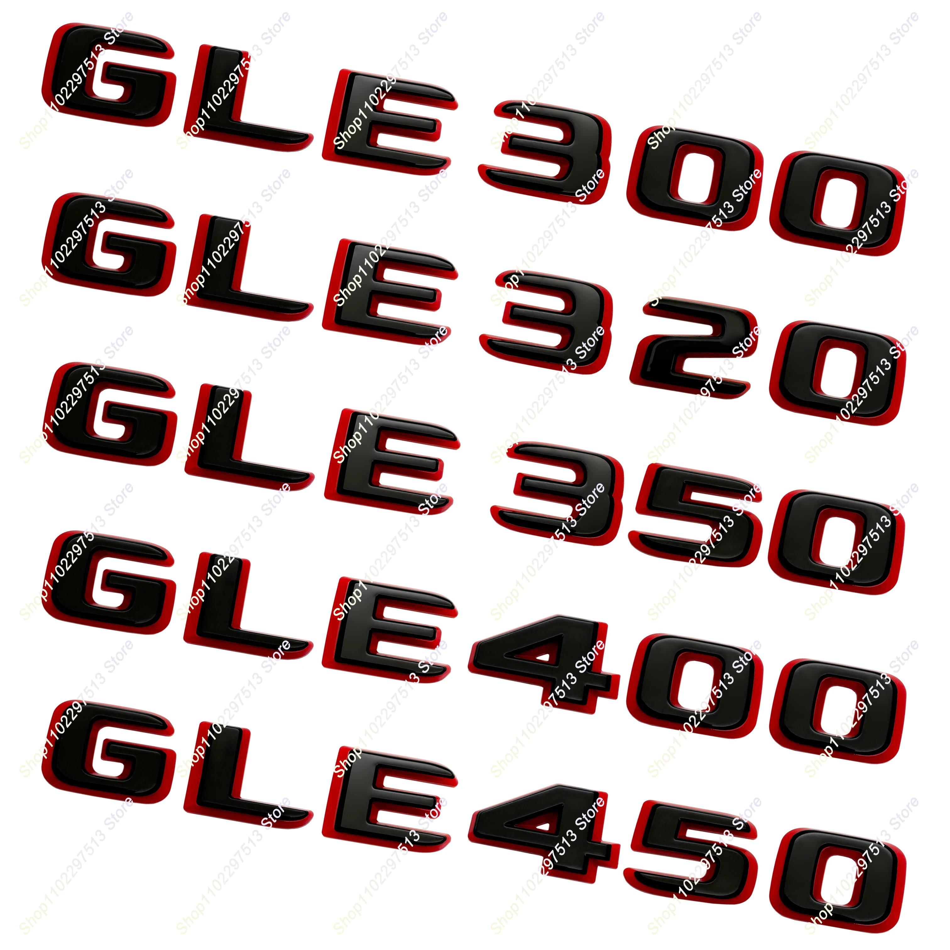 광택 블랙 레드 글자 GLE300 GLE320 GLE350 GLE400 GLE450 ABS 엠블럼 W166 W167 시리즈 자동차 트렁크 로고 스티커