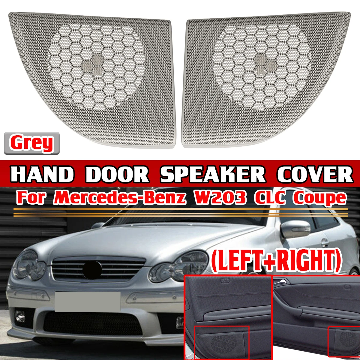 Pair Grey Car Front Door Speaker Cover Trim Speaker Grille For Mercedes