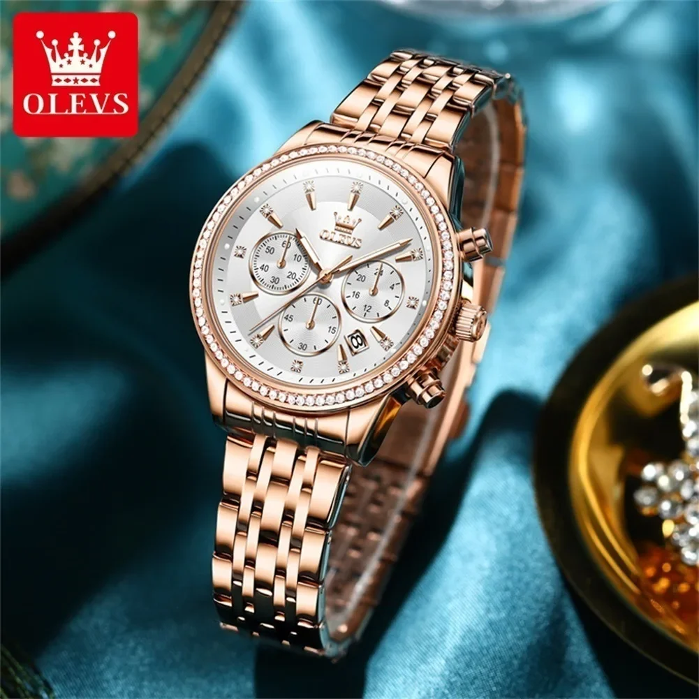 OLEVS 5582 Waterproof Fashion Watches For Women Quartz Stainless Steel Strap Women Wristwatch Chronograph Calendar