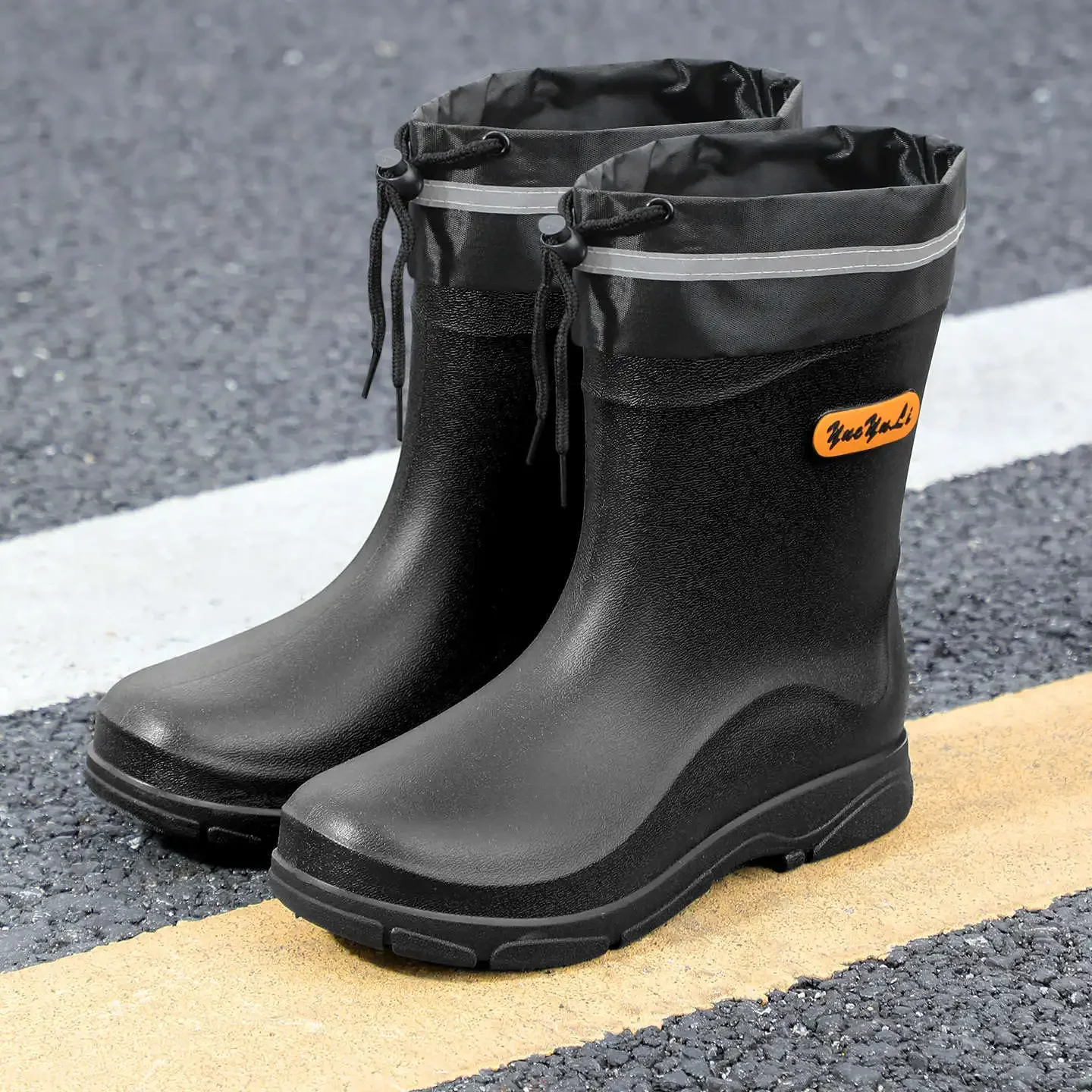 Bottes mi-mollet imperméables pêche homme bandes réfléchissantes sécurité randonnée aquatique