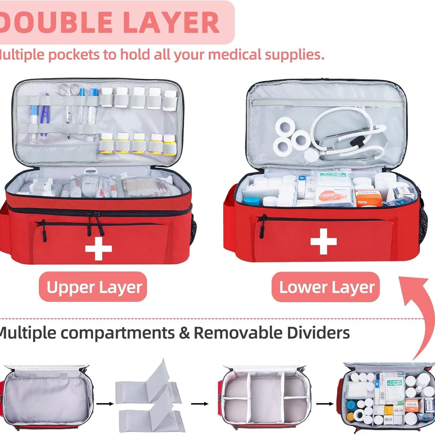 Borsa per Medicinali da Viaggio, Kit di Pronto Soccorso, Contenitore per Medicinali, Scatola Porta Pillole, Borse Organizzative per Casa e Viaggio