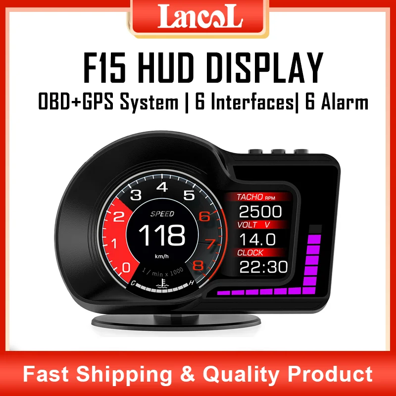 

F15 Car Head Up Display HUD Display OBD2 GPS Dual System Car Gauge Speedometer Alarm function Car Electronic Accessories