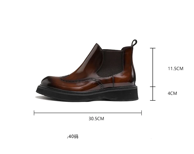Neue Chelsea-Stiefel für Herren, handgefertigte Leder-Stiefeletten im Brogue-Stil, für Herbst und Winter – Detail 14