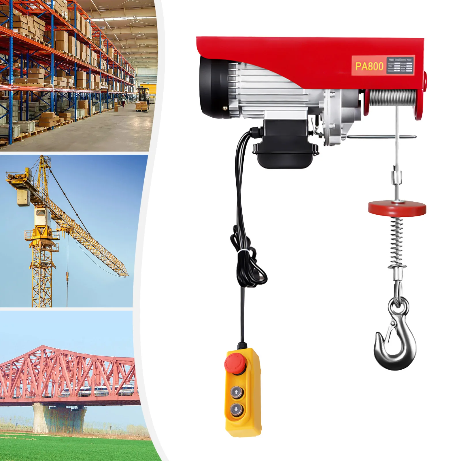 800/1000kg Electric Hoist Lifting Crane Double Rope Winch Cable Hoist Winch for Workshop Warehouse & Construction