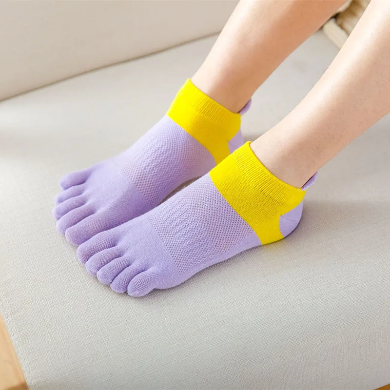 Toe Socks Women 100 Cotton Five Fingers Socks Breathable Cotton Sports Running Solid Color Yellow Blue Sock Female Sox New