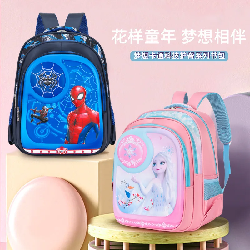 

Disney Frozen School Bag For Boys Girls Grade 1-3 Primary Student Shoulder Orthopedic Backpack Elsa Anna Spider Man Mochila