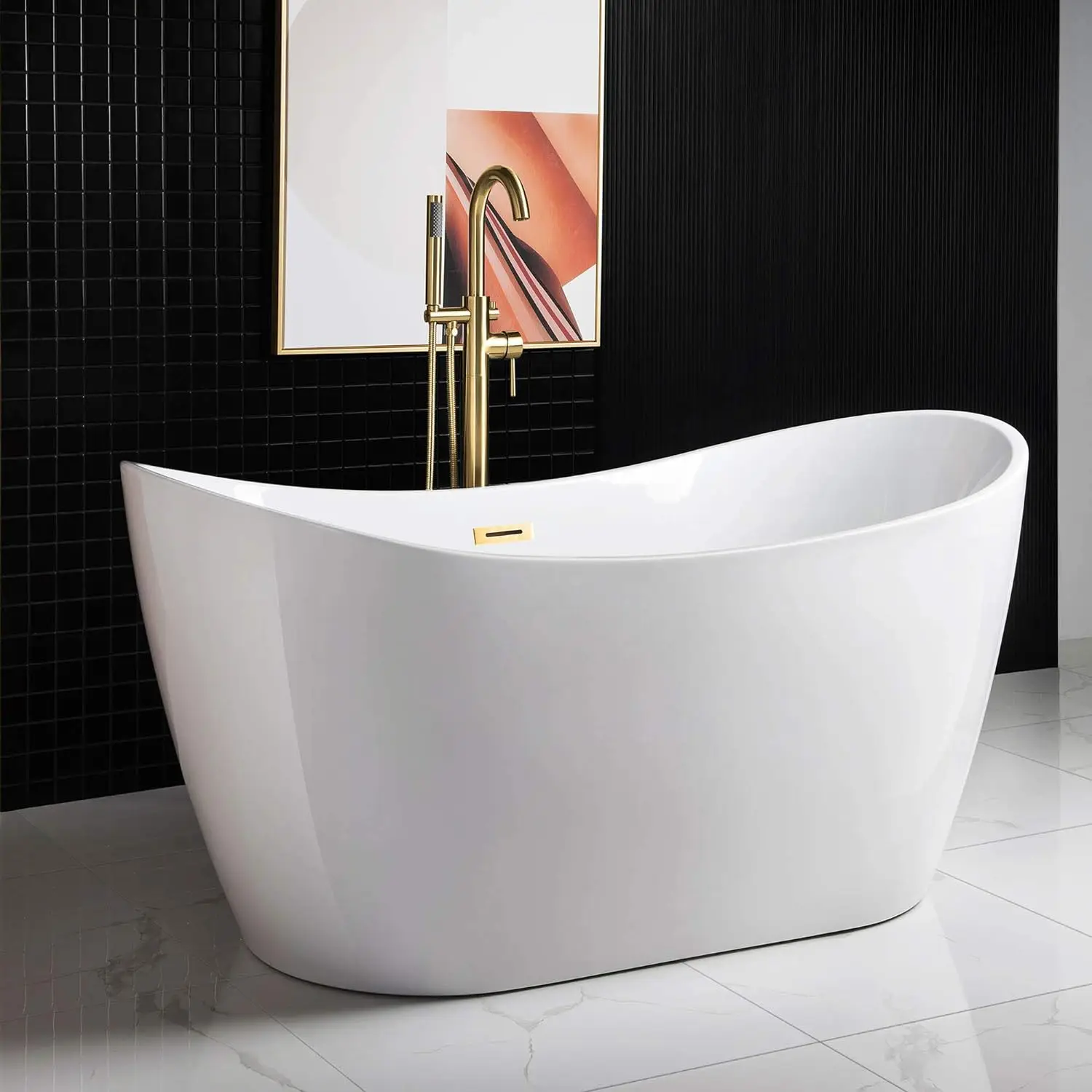 Non-slip bathtub Bathtub Comfortable chic design easy to maintain durable solid brass brushed gold drain modern design bathtub 3