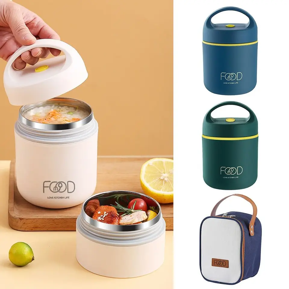 Geïsoleerde Lunchbox - RVS Thermische Lunchcontainers Draagbare Ronde Lunchdozen Met Zak Warmhoud Lunchbox Duurzaam En Milieuvriendelijk