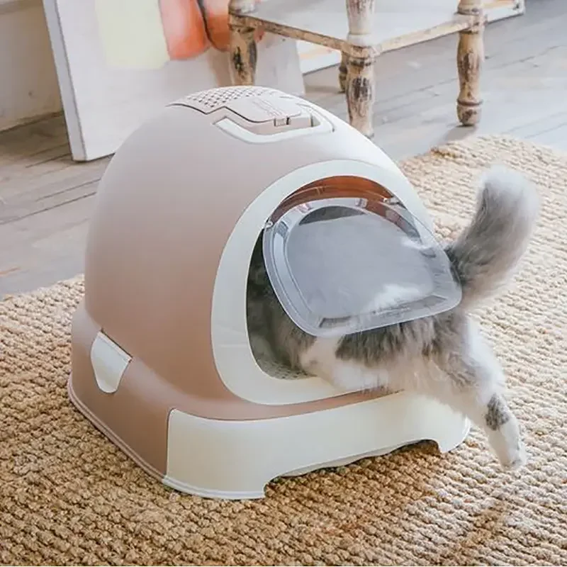 반려동물 자체 청소 고양이 침대 팬 액세서리, 완전 폐쇄 대형 고양이 쓰레기 서랍 변기, 튀김 방지 쓰레기 트레이 박스 탈취제
