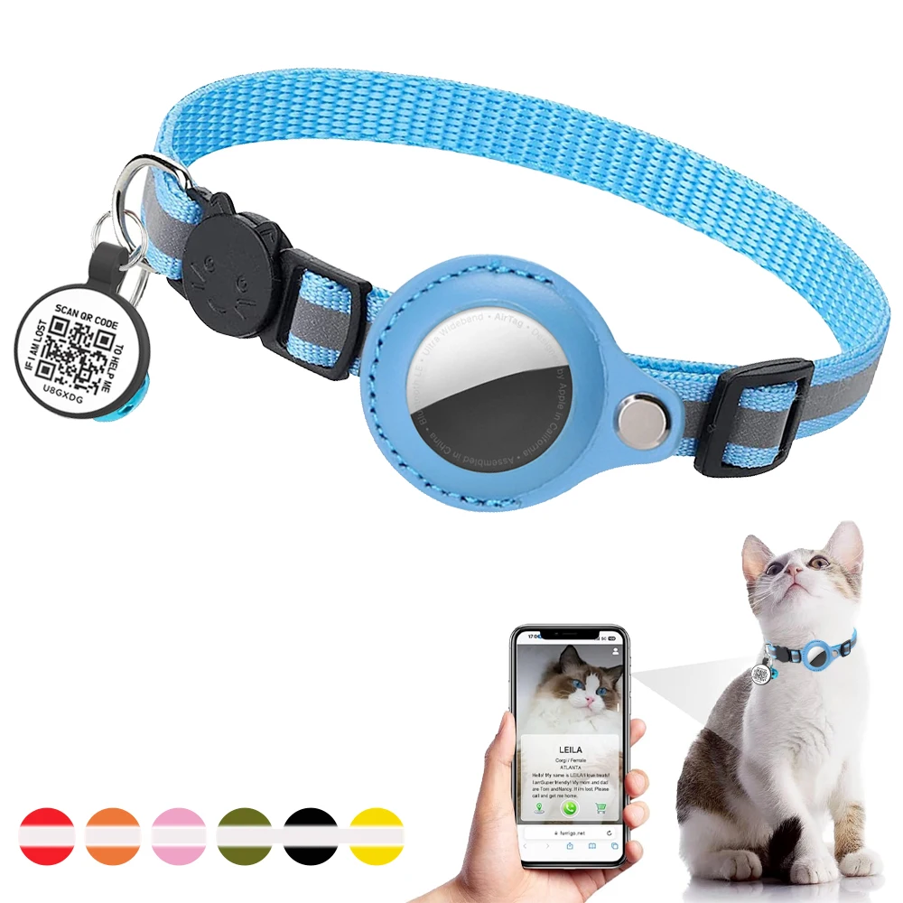 For Airtag Tracker Cat Collar with QR Code Cat Tag,Anti-lost Puppy Cat Accessories Kitten Collars with Airtag holder,ID Tag