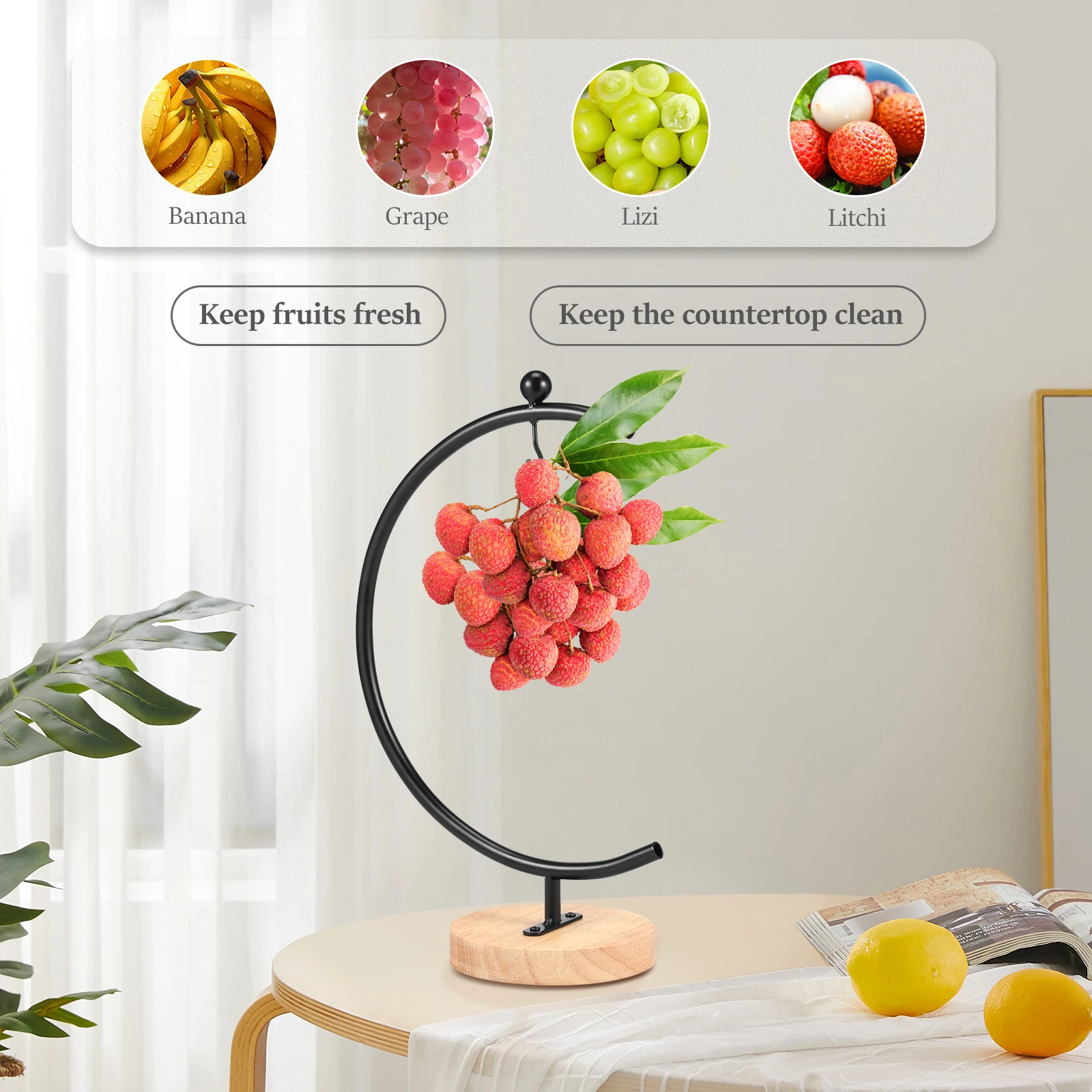 ZJYWMM Supporto per Banana glassata con Supporto Rotondo, Gancio a Banana in Ferro Cromato antiruggine Banana Supporto per Banana per Soggiorno Benchfair Banane, UVA, Argento