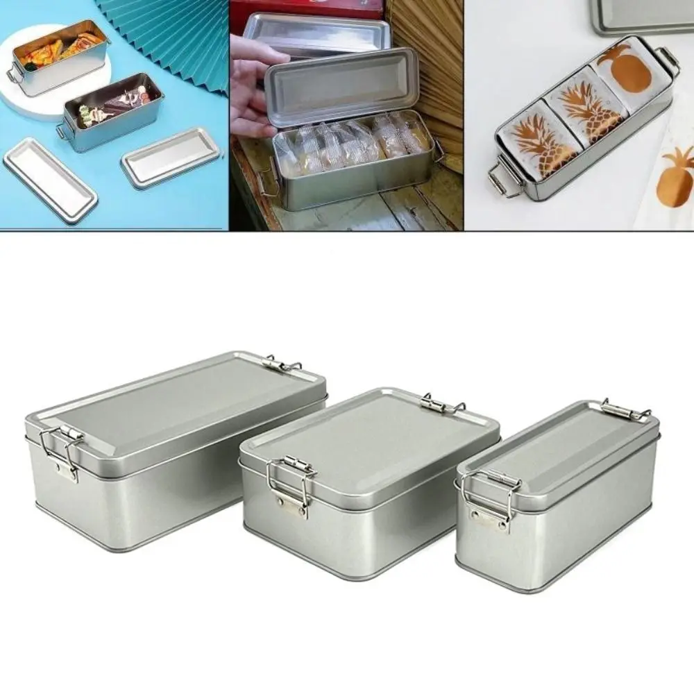 Metal Storage Box Old-fashioned Rectangular Iron Box Cake Packaging Durable with Lid Candy