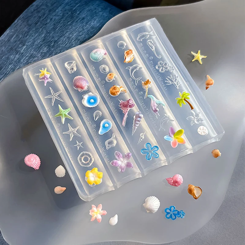 1pcs 네일 도구 불가사리 껍질 꽃 실리콘 금형 활 체인 네일 아트 Diy 수제 도구 꽃 실리콘 금형