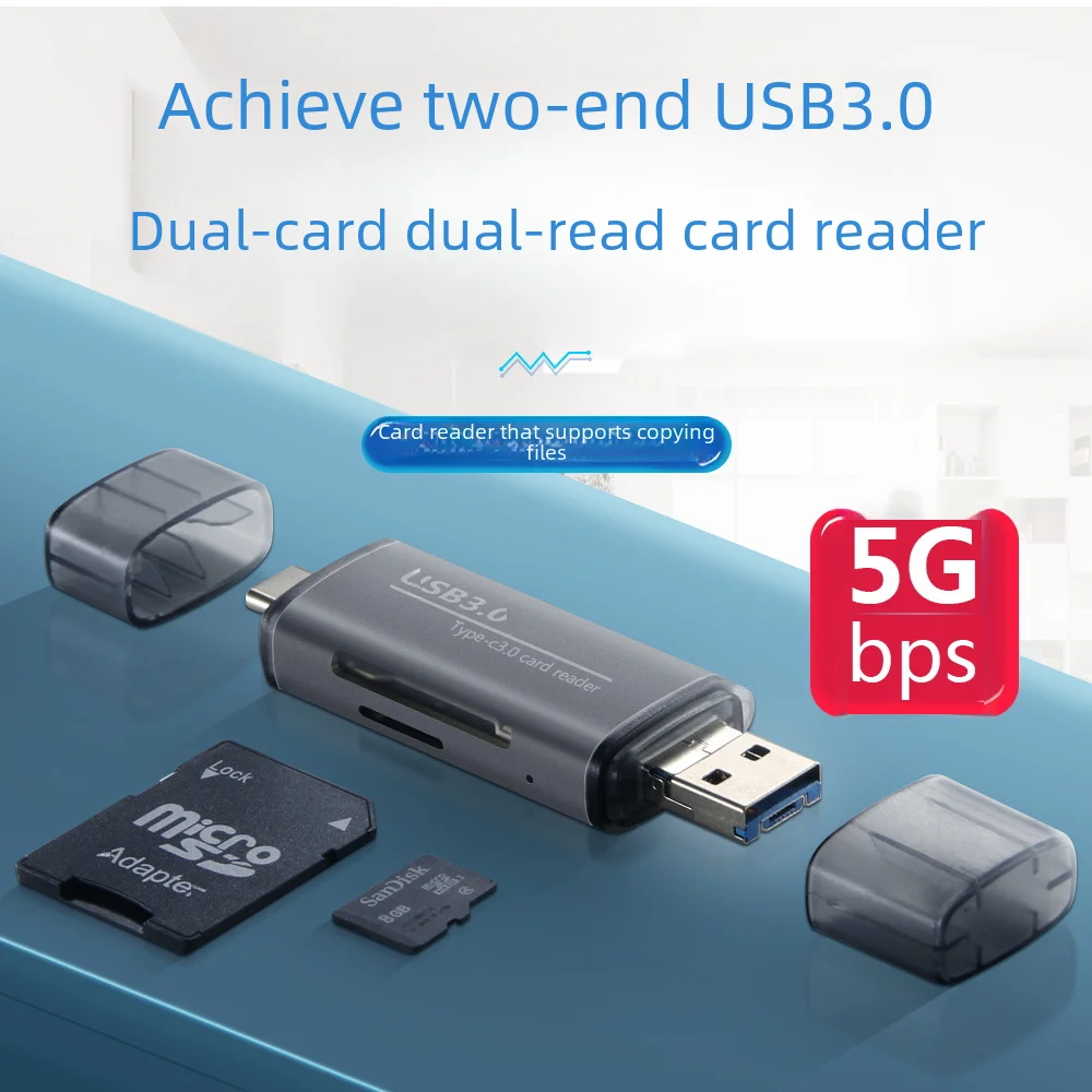 고속 USB 3.0 다기능 5 인 1 Tf 카드 리더, C타입 듀얼 카드, 알루미늄 합금 메모리 리더 어댑터