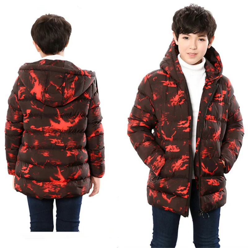 

Coat 8-17 Winter Years Boys Padded Jacket Outerwear For Fashion Hooded Thick Warm Children Camouflage Parkas Overcoat 2023 New