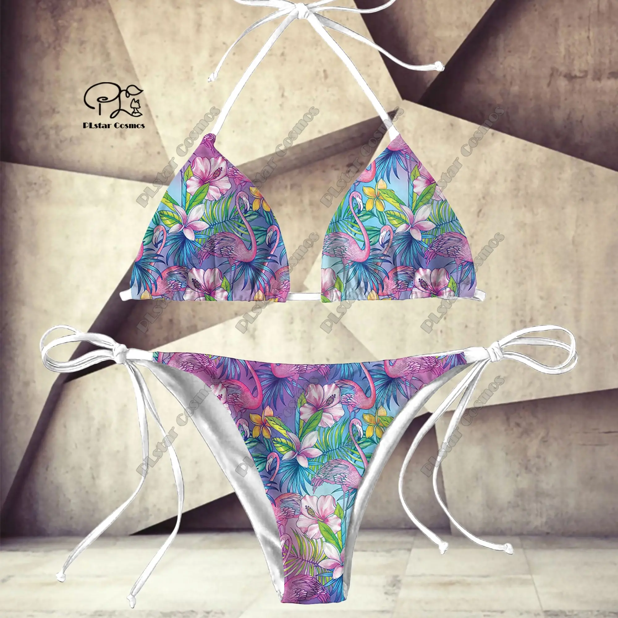

3D printing geometric floral and colorful flamingo pattern printing summer women's swimsuit sexy swimsuit bikini set H2