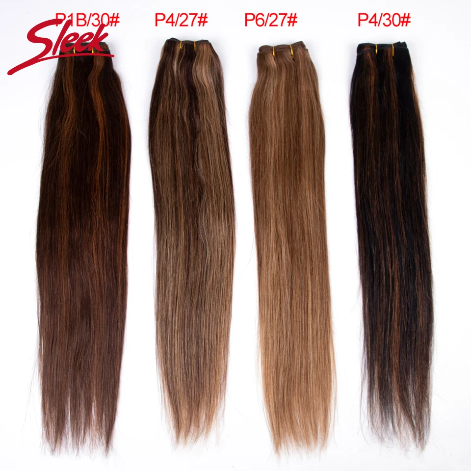 Sleek Brazilian Straight P4/27 P6/27 Brown P4/30 P1B/30 Human Hair Weave Bundles 100% Natural Rmy Hair Extension 10 To 26 Inches 1
