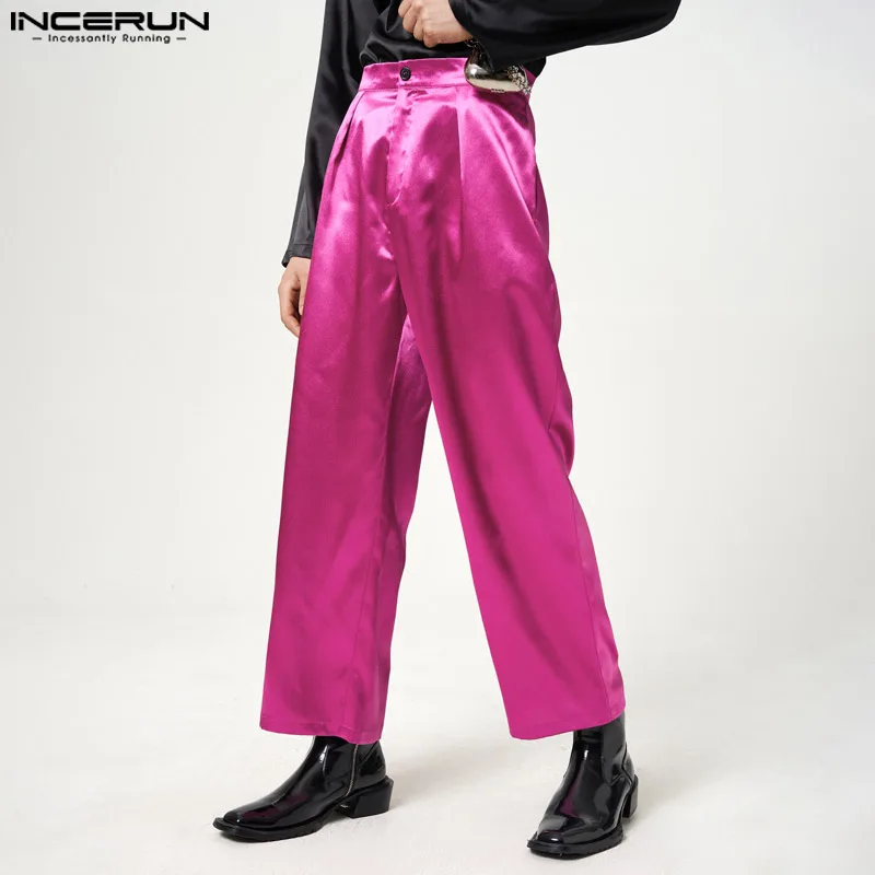 

INCERUN Men Casual Pants High Waist Button Joggers Streetwear Fashion Straight Trousers Men 2023 Loose Party Nightclub Pantalon