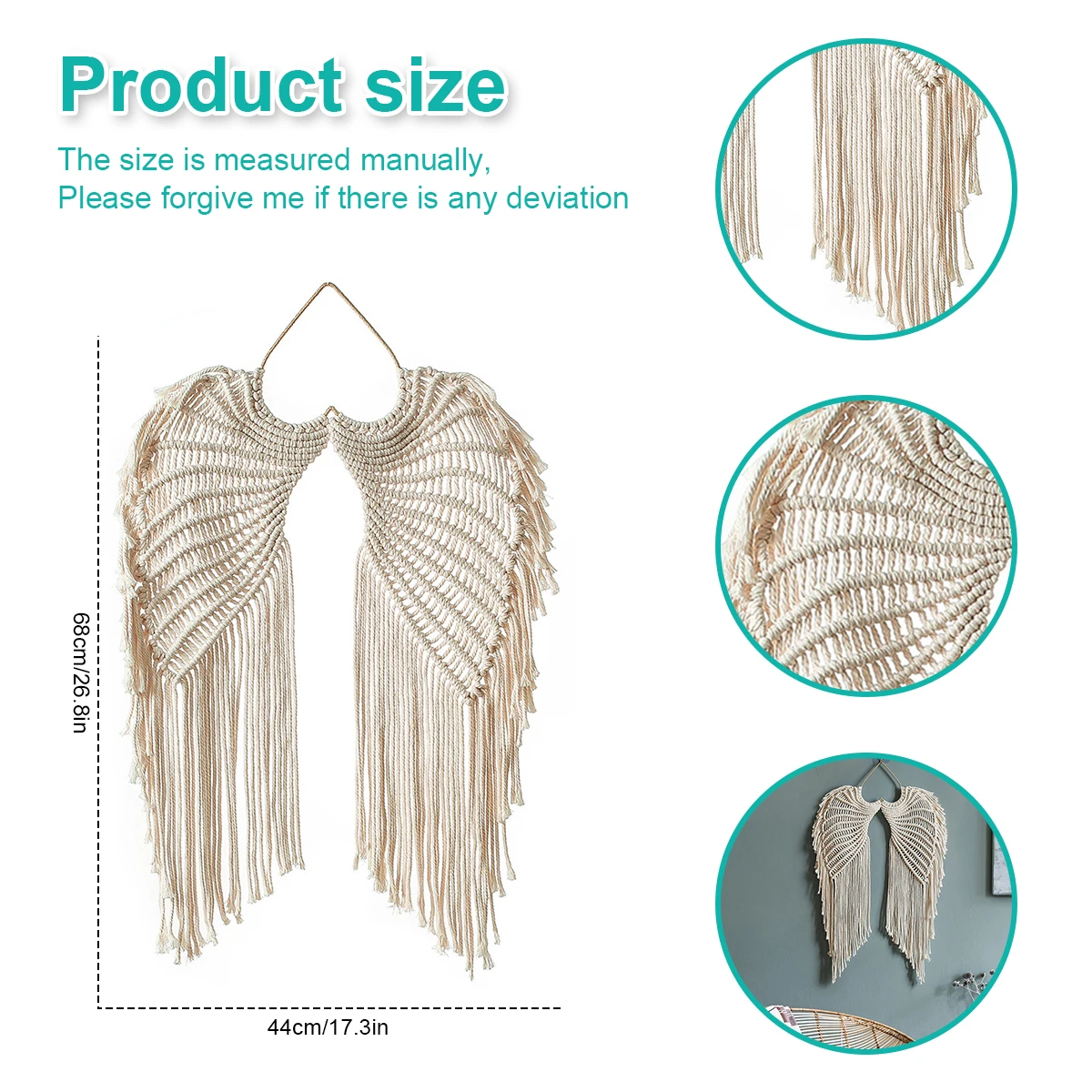 Angel Wing Hanging Tapestry Cotton Angel Wings Tapestry with Long Tassels Woven Macrame Wall Hanging Decor