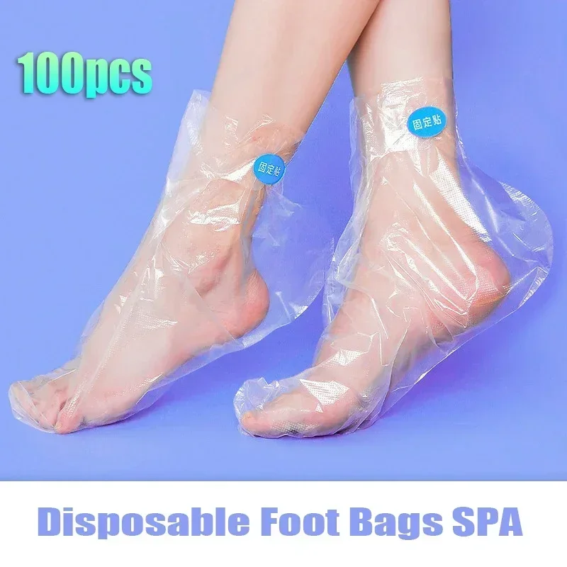 100pc Disposable Moisturizing Foot Socks Hand for Dry Cracked Feet SPA Covers PE Plastic Film DIY Soothing Massage Pedicure Care