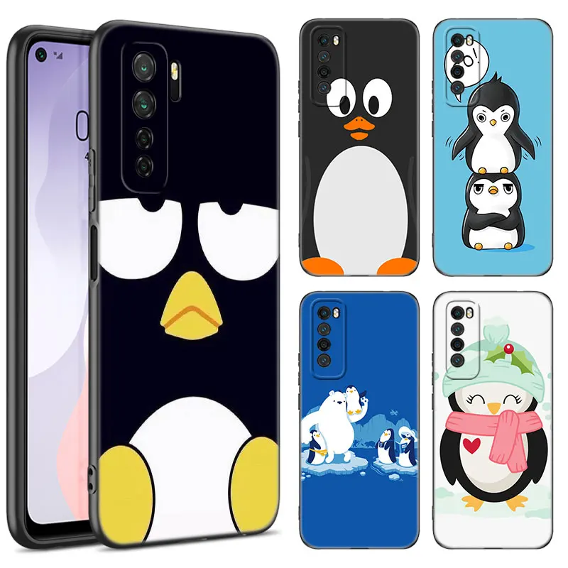 Cute Lovely Penguin Black Phone Case For Huawei Nova 8 9 10 SE 11 Ultra 12 Pro 7i 8i 11i 11E Y70 Plus Y60 Y61 Y71 Y90 Y91