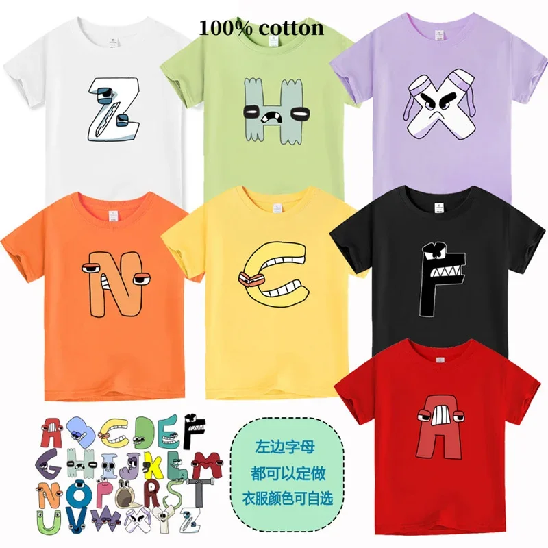 

Alphabet Legend High Quality Loose Children's T-Shirt Children's Short Sleeve Cotton Boys and Girls Casual Top 2024 Summer