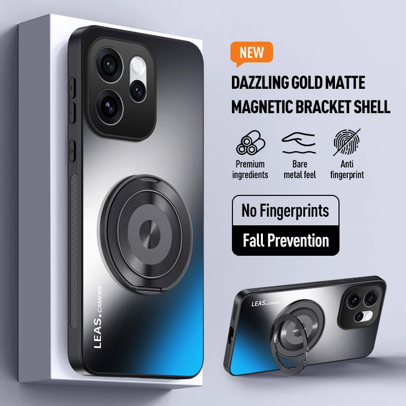 Magnetic Hard Matte Protective Phone Case with Ring Stand and Shockproof Bumper