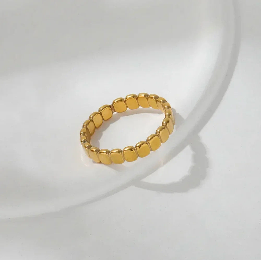 Gold Beaded Stainless Steel Rings for Women - Retro Statement Plain Band Knuckle Stacking Jewelry