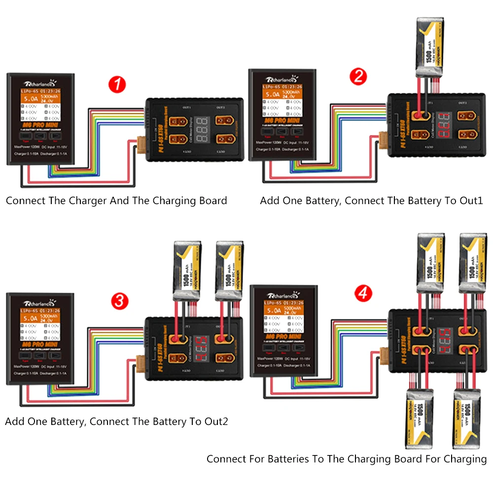 Carte de charge parallèle 4 ports P4 1-6S 40A XT60 pour batterie RC