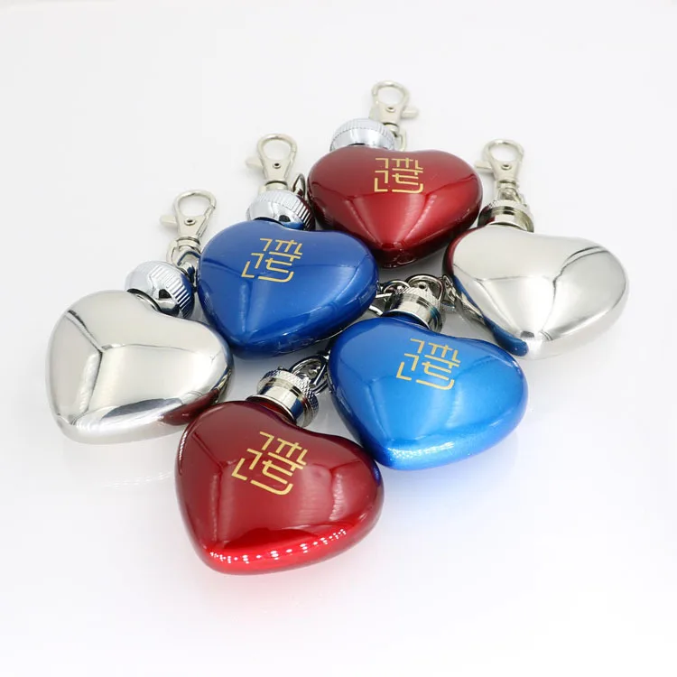 1oz mini Stainless Steel muticolor Hip Flask with keychain storage heart box Pocket Hip Flask gift package Alcohol Whiskey