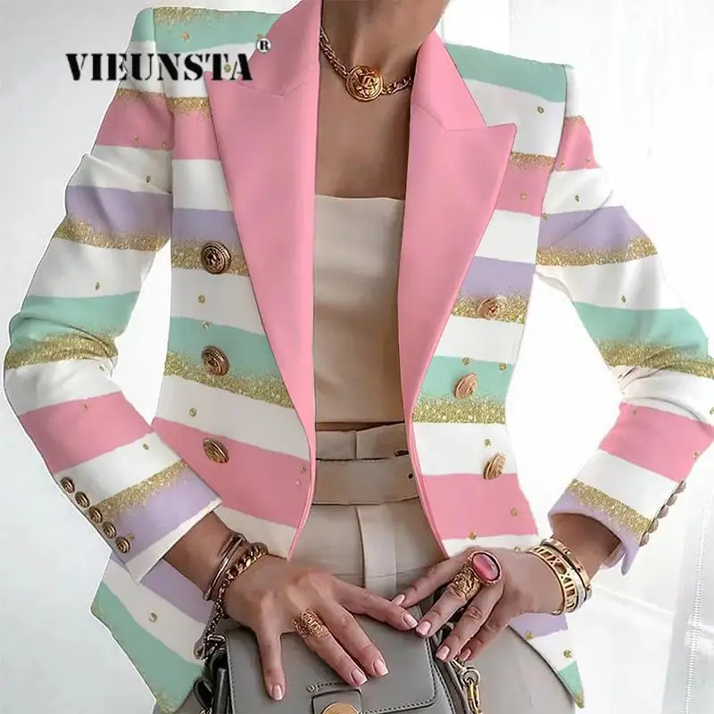 

Lady Fashion Suit Jackets Chic Print Slim Fit Lapel 2024 New Spring Autumn Blazer Elegant Blazers For Women Long Sleeve Commute