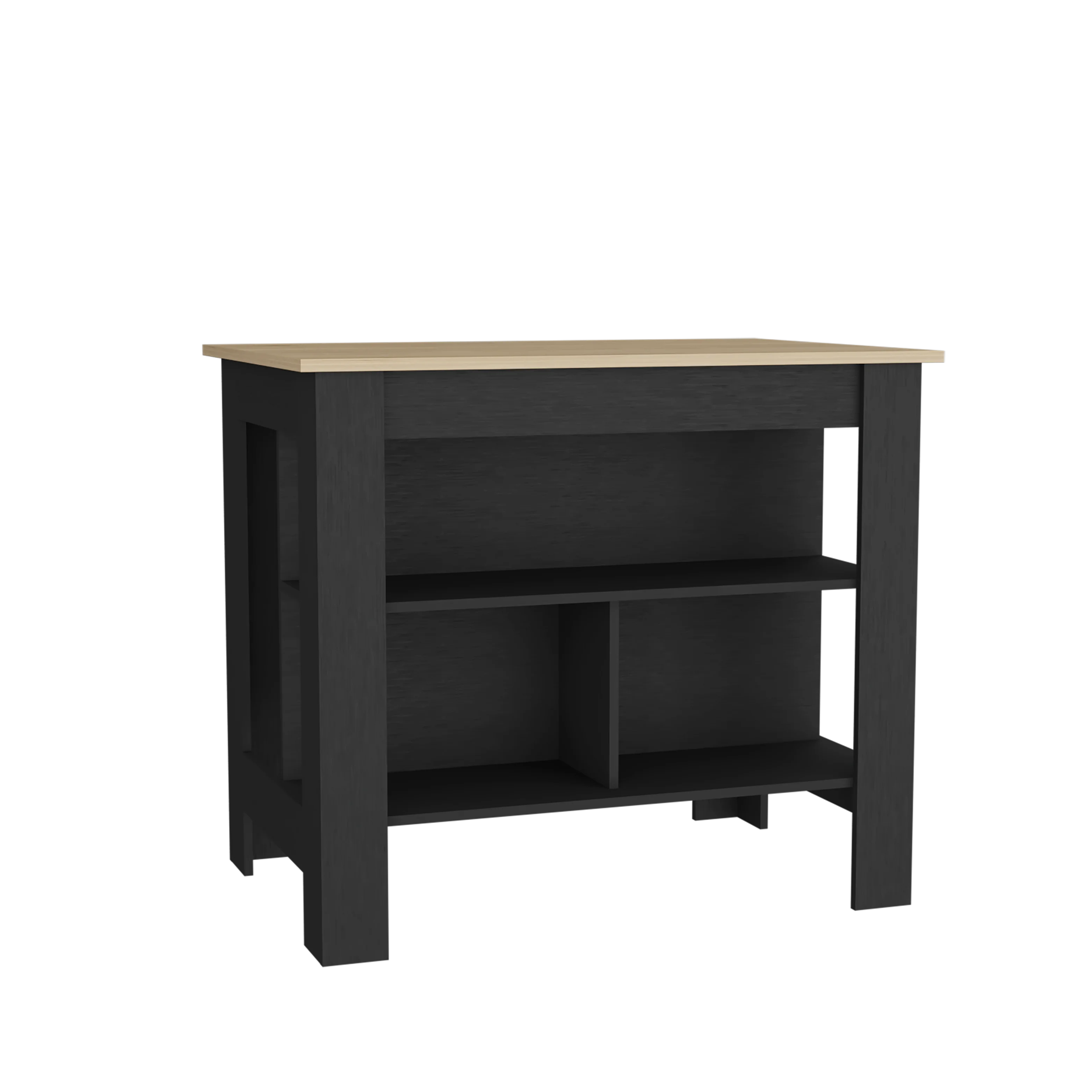 Cortes Kitchen Island 2-Tier Shelf 40" Width and large Work Top Black - Light Pine 5