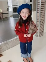 Cardigan pull pour filles printemps et automne nouveau style coréen à la mode pour enfants, veste tricotée à fleurs brodées, tendance pour grands enfants 5