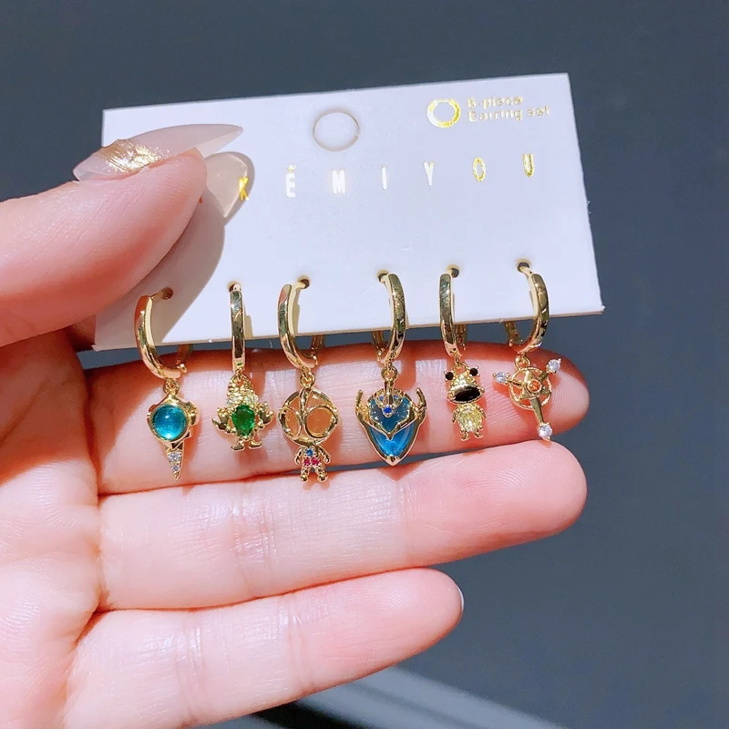 Yakemiyou New Design Cartoon Drop Earrings Set for Women Gold Color Plated Huggie Cubic Zircon Jewelry 5