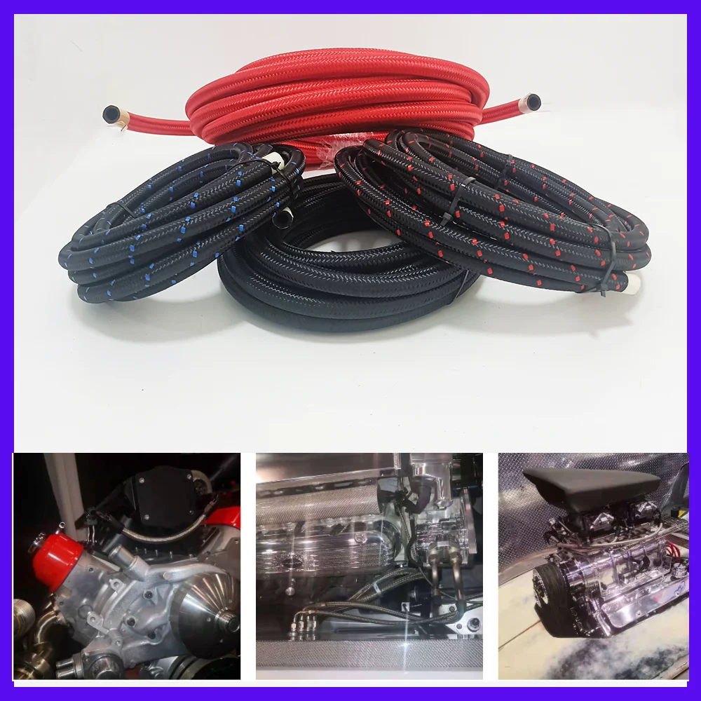AN4 -AN20 Fuel Hose Oil Gas Cooler Hose Line Pipe Tube Nylon 304 Stainless Steel Braided Inside CPE Rubber 1M 6 colour