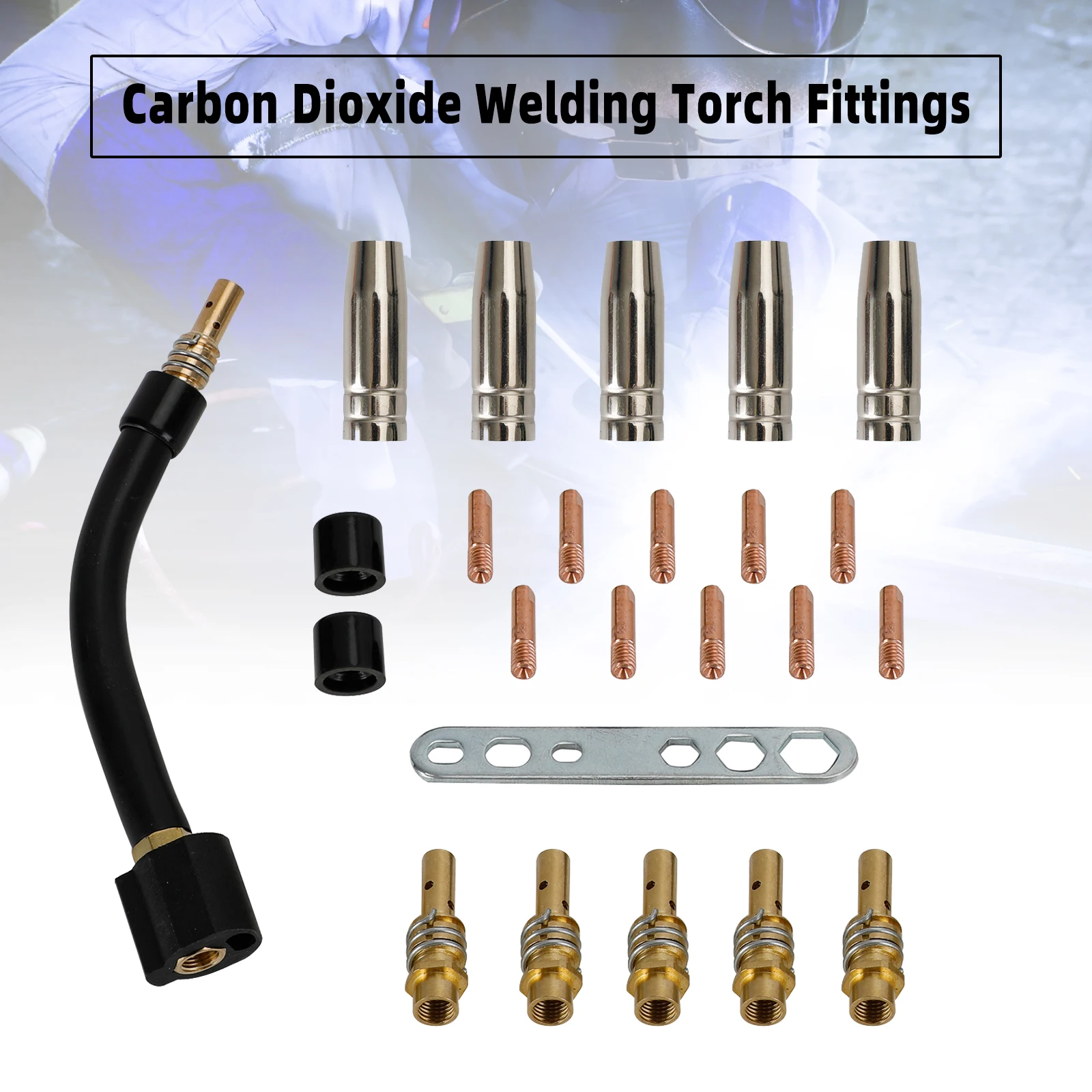 Areyourshop 24 Pcs 15Ak Mig/Mag Torcia Di Saldatura Punte Di Contatto Supporto Ugello A Gas Parti Del Collo Di Cigno