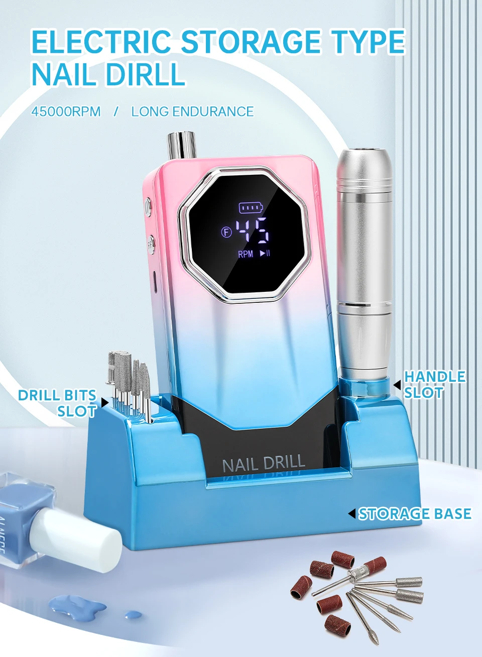 Description Picture 2 of itemDianaBeauty 45000RPM Nail Drill Machine Professional Nail Drills for Gel Nails Polish Rechargeable Portable Nail File Nail Art