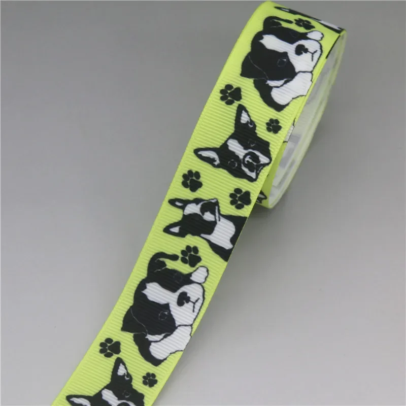 DUWES 50yards Dog Love Husky Printed Grosgrain Ribbon Accessories Headwear Decoration Collar DIY Sewing Craft D2588