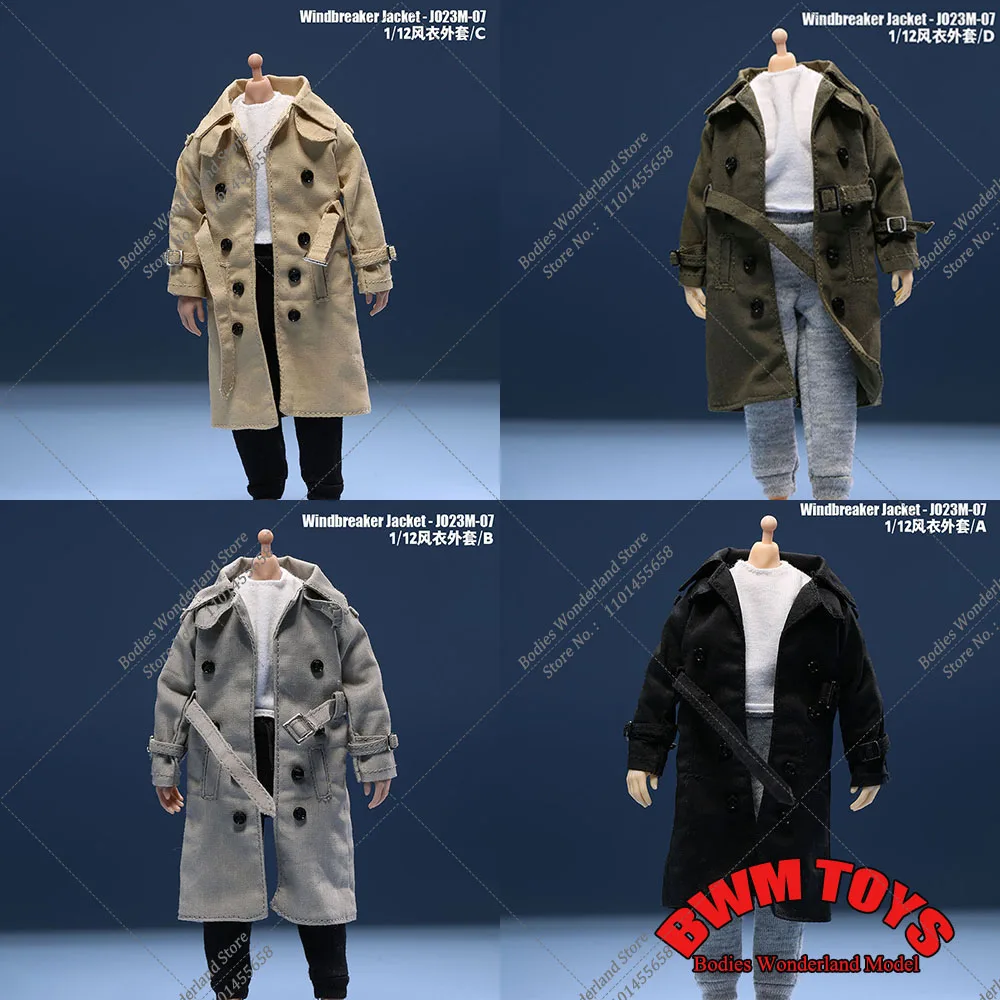 

JO23M-07 1/12 Scale Men Solider Mid Length Windbreaker Jacket with Belt Clothes Model Fit 6‘’ Male Soldier Action Figure Body