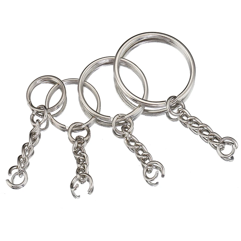 

50pcs Silver Plated Keychain Metal Blank Keyring 15/20/25/30mm Split Ring Keyfob Key Chains with Jump Ring Kits DIY Accessories