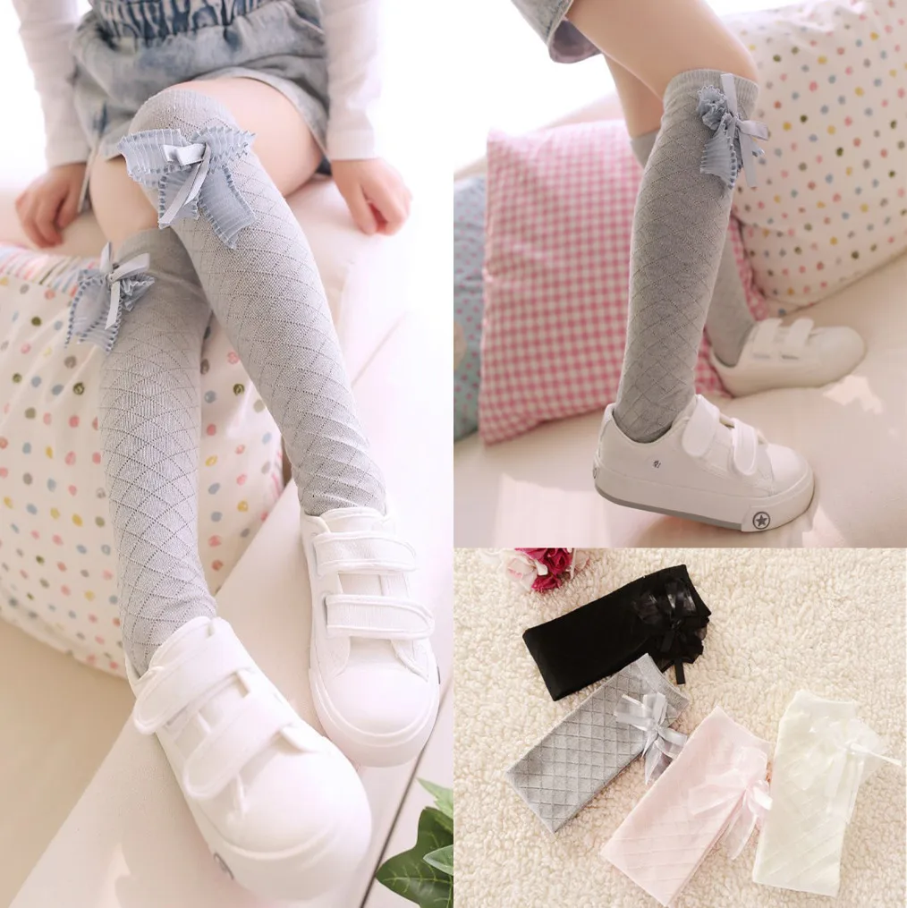 

Children Spanish Style Socks Bows Cotton Baby Girls Mesh Socks Soft Toddlers Long Socks For Kids Princess Knee High Socks