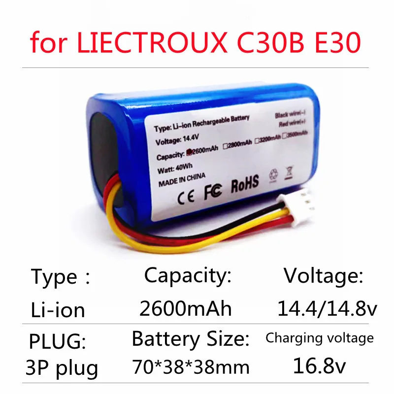 100% новый 14 4 В 2600 мАч Оригинальный аккумулятор для робота-пылесоса LIECTROUX C30B E30 18650